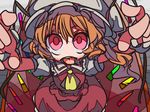  blonde_hair flandre_scarlet hat hat_ribbon monomi outstretched_arms red_eyes ribbon solo tongue tongue_out touhou wings 