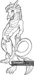  asian belt black_and_white chinese_dragon clothing digitigrade dragon eastern flaccid foxxfire looking_at_viewer male monochrome naughty_face nude oriental pants pants_down penis pinup pose scalie smile solo undressing 