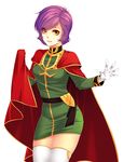  cape garma_zabi genderswap genderswap_(mtf) gloves gundam itsmefool military military_uniform mobile_suit_gundam purple_hair thighhighs uniform yellow_eyes 