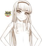  bad_id bad_pixiv_id collarbone flat_chest hairband hands_on_hips kanzaki_muyu long_hair nipples original solo spot_color upper_body 