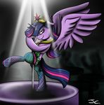  crown dancing equine female feral fishnet friendship_is_magic fur hair horn horse james_corck legwear mammal money my_little_pony pole pole_dancing pony purple_eyes purple_fur purple_hair stockings twilight_sparkle_(mlp) winged_unicorn wings 