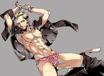  abs bdsm blonde_hair bondage bound crossdressing cuffs ear_piercing gag handcuffs jacket male male_focus muscle panties persona persona_4 piercing pink_panties tatsumi_kanji topless underwear yamada_3 