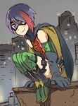  1girl batman_(series) boots cape carrie_kelly dc_comics female genderswap gloves mask patterned_legwear robin_(dc) short_hair solo thighhighs ucchii_(tokyoska4592) wink 