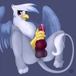  anus avian balls beak butt canine_penis cum erection ganix gryphon knot lying male masturbation meggchan my_little_pony nude on_back orgasm original_character penis plain_background solo spread_legs spreading 