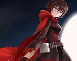  blue_eyes brown_hair moon qiuzhi_huiyi red_hair ruby_rose rwby scarf scythe short_hair weapon 