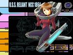  aaru_sentou_shuudan bob_cut bodysuit brown_hair commentary_request cosplay diagram gloves lcars mecha_musume military military_uniform personification red_eyes schematics science_fiction space_craft star_trek star_trek:_the_next_generation uniform uss_reliant_(personification) 