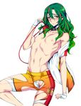  1boy bike_shorts blush bulge character_request collar egg_vibrator fingerless_gloves gloves green_eyes green_hair leash long_hair looking_at_viewer makishima_yusuke makishima_yuusuke mole multicolored_hair nipples open_clothes open_shirt shirt shorts simple_background solo sweat torn_clothes two-tone_hair underwear vibrator white_background yamada_3 yowamushi_pedal 