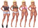  barefoot blonde_hair bra breasts censored clenched_teeth dark_skin female ganguro hand_on_hip large_breasts lingerie mario_(artist) midriff multiple_persona navel nipples nude orcsoft panties pink_bra pink_panties sei_yariman_sisters_pakopako_nikki simple_background smile sunglasses teeth underboob underwear white_background 