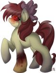  alpha_channel apple_bloom_(mlp) black_sclera blood bow crying cub equine falleninthedark female feral friendship_is_magic fur glowing glowing_eyes grimdark hair horse long_hair mammal my_little_pony plain_background pony red_eyes red_hair side_view solo stiched story_of_the_blanks transparent_background vain young 