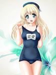  atago_(kantai_collection) blonde_hair green_eyes hat kantai_collection long_hair neopure one-piece_swimsuit school_swimsuit solo swimsuit 