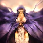  alternate_costume alternate_hair_color beads breasts cape cloak highres hood hooded_cloak kneehighs koyama_sousuke kumoi_ichirin large_breasts no_panties prayer_beads praying silver_hair smile solo touhou 