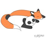  black_fur canine eyes_closed fox fur furryaoi love mammal orange_fur panda plain_background signature sleeping white_background white_fur 