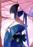  bare_shoulders black_hair brown_eyes highres japanese_clothes k-on! kimono kokumu long_hair nakano_azusa twintails umbrella 