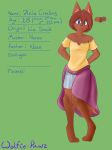  4_toes ania_cresbay anthro barefoot biped breasts canine clothed clothing digitigrade english_text eyebrows female front_view hands_behind_back looking_at_viewer mammal model_sheet shirt skirt small_breasts solo standing text toes what_the_hart_wants wolf wolfie-pawz 
