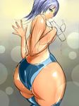  1girl ass blue_eyes blue_hair blue_panties breasts chozetsu dildo fellatio female highres oral original panties sketch solo topless underwear 