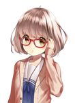  bad_id bad_pixiv_id blush bob_cut brown_hair cardigan glasses hand_on_eyewear kuriyama_mirai kyoukai_no_kanata pantyhose red-framed_eyewear sarekoube school_uniform serafuku short_hair simple_background solo white_background yellow_eyes 