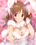  :t animal_ears blush bra breasts brown_eyes brown_hair bunny_ears bunny_tail cleavage fur_trim idolmaster idolmaster_cinderella_girls jewelry large_breasts long_hair looking_at_viewer necklace official_art panties pink_bra pink_panties pout solo stakhanov_undou tail totoki_airi twintails underwear underwear_only 