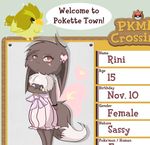  animal_crossing avian beak bird bow buneary clothing crossover doll dress eevee english_text feathers female fur hair looking_at_viewer may19757 nintendo pok&#233;mon pok&eacute;mon red_eyes text video_games 