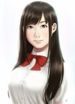  aku_no_hana black_hair bow bust highres koyaya long_hair realistic saeki_nanako shirt simple_background solo upper_body 