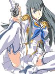  baariya bakuzan black_hair blue_hair drawr dress epaulettes junketsu kill_la_kill kiryuuin_satsuki long_hair panties solo sword underwear weapon white_panties 