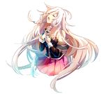  blonde_hair braid closed_eyes hands_clasped ia_(vocaloid) long_hair mary_(14476764) music no_legs off_shoulder open_mouth own_hands_together pleated_skirt singing skirt solo twin_braids very_long_hair vocaloid 