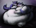  chocolate dog doughnut eating feeding fluffylai husky hybrid immobile male mammal moobs obese overweight size_difference weight_gain wolf 