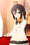  alternate_hairstyle black_hair blush braid brown_eyes dress hair_ribbon k-on! kisuke_(akutamu) long_hair looking_at_viewer nakano_azusa official_style ribbon skirt smile solo twin_braids twintails 