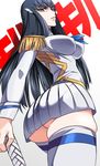  ass black_hair blue_eyes breasts epaulettes hair_ornament hairclip impossible_clothes kill_la_kill kiryuuin_satsuki large_breasts long_hair pleated_skirt skindentation skirt solo thighhighs uniform white_legwear yusukesan zettai_ryouiki 