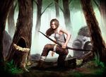 absurdres bad_id bad_pixiv_id bandages bow_(weapon) breasts brown_eyes brown_hair forest highres lara_croft long_hair medium_breasts nature realistic solo tank_top tomb_raider tomb_raider_(reboot) toro_(6636) tree twisted_torso weapon 
