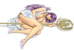  anus ass athena_(saint_seiya) breasts breasts_outside brown_eyes choker dress high_heels irotsuya kido_saori lying medium_breasts nipples no_bra no_panties on_side purple_hair pussy saint_seiya solo staff 