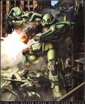  firing gun gundam mecha military_vehicle mobile_suit_gundam official_art tank type_61_(gundam) weapon zaku zaku_ii 