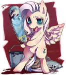  bag blonde_hair blood blue_eyes book bucket chainsaw chi-hayu cutie_mark derpy_hooves_(mlp) equine female feral fluttershy_(mlp) friendship_is_magic fur grey_fur hair horse long_hair looking_at_viewer mammal my_little_pony open_mouth pegasus pink_hair pony smile tongue tongue_out weapon wings yellow_eyes yellow_fur 