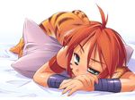  animal_ears breasts breath_of_fire breath_of_fire_ii capcom cat_ears cat_tail furry green_eyes no_panties no_pants orange_hair pillow pointy_ears rinpoo_chuan short_hair small_breasts solo striped tail tomoshibi_hidekazu 