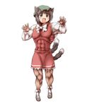  animal_ears cat_ears cat_tail chen claws mary_janes multiple_tails muscle nekoguruma nekomata paw_pose ribbon shoes solo tail touhou 