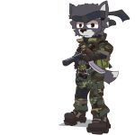 1:1 anthro camo camo_clothing camo_print canid canine canis clothing fur grey_body grey_fur gun handgun hi_res jabaox knife konami male mammal metal_gear military_uniform naked_snake pattern_clothing pistol ranged_weapon solo uniform weapon wolf