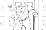 absurd_res anthro armpit_hair armpit_sniffing armpit_worship barbell_piercing bear beard belly belly_lick belly_worship big_muscles big_nipples big_pecs black_and_white bodily_fluids body_hair body_worship bored butt canid canine canis chain chest_hair clothing dominant dominant_male doorway facial_hair fluffy fluffy_tail group hair happy_trail hi_res huge_nipples jewelry lactating larger_male male male/male male_lactation mammal monochrome musclegut muscular muscular_arms muscular_legs muscular_male necklace nipple_fetish nipple_piercing nipple_play nipple_suck nipples overweight overweight_male pecs piercing polar_bear raised_arm ring robe size_difference sketch smaller_male sniffing standing submissive submissive_male sucking tail tcw tcw_(character) underwear ursine weight_difference wolf