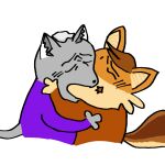 1:1 anthro canid canine canis catboom clothing coyote duo felid fur grey_body grey_fur kiss_on_lips kissing male male/male mammal meme meme_pose onfu_terri orange_body orange_clothing orange_fur purple_clothing yoshi_and_toad_kissing