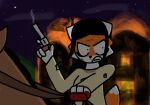 adiaz angry anthro black_hair blood blood_on_hand bodily_fluids bruised canid canine clothing dark destruction equid equine female fire fox fur gun hair handgun horse long_hair mammal native_american native_american_clothing night nosebleed orange_body orange_fur pistol ranged_weapon revenge scratch_mark smoke solo torn_clothing village weapon white_body white_fur