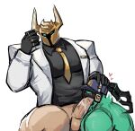 accessory armor balls barazoku blue_eyes blush blush_lines bodily_fluids bone clothed clothing cum cum_in_mouth cum_inside cum_on_penis duo ejaculation electronics fellatio fire_body genital_fluids genitals gloves gold_helmet grabbing_head green_body green_eyes handwear hat headgear headpat headphones headwear heart_symbol helmet hi_res holding_head_down horn human humanoid league_of_legends looking_at_object looking_at_phone male male/male mammal mordekaiser_(lol) muscular muscular_arms muscular_legs muscular_male necktie nude oral partially_clothed pecs penile penis peuhehe phone ring ring_(jewelry) riot_games sex skull skull_head spirit suit tencent thresh tight_fit white_clothing white_suit