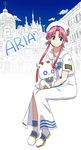  aria aria_pokoteng building cat green_eyes hair_tubes hat holding holding_cat horns kazunari mizunashi_akari oekaki pink_hair sailor sidelocks sitting solo uniform 