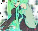  bad_id bad_pixiv_id detached_sleeves green_eyes green_hair hatsune_miku headset kaburaya long_hair sitting skirt solo thighhighs twintails vocaloid 