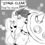 1:1 2025 5_fingers alternate_universe anthro armband bent_arm bent_leg big_nose biped black_armband black_bracelet black_collar black_facial_hair black_hair black_mustache blush blush_lines bowser bracelet button_(fastener) cbfanart clothed clothed_human clothed_male clothing collar curved_horn digital_drawing_(artwork) digital_media_(artwork) duo english_description english_text eyes_closed facial_hair fingers fully_clothed fully_clothed_human fully_clothed_male gloves grey_background grey_hair greyscale hair hand_on_arm handwear hat headgear headwear hi_res horn human jewelry king kiss_on_lips kissing koopa larger_anthro larger_male leaning leaning_forward luigi male male/male male_anthro male_human mammal mario_bros monochrome mustache nintendo overalls royalty scales scalie shaded shell shirt simple_background size_difference smaller_human smaller_male spiked_armband spiked_bracelet spiked_collar spiked_shell spikes spikes_(anatomy) super_mario_bros.:_peach-hime_kyushutsu_dai_sakusen! text text_box topwear white_body white_clothing white_gloves white_handwear white_hat white_headwear white_horn white_overalls white_scales white_shell white_shirt white_skin white_spikes white_topwear