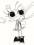 4_arms antennae_(anatomy) anthro arthropod black_and_white bottomwear clothed clothing clothing_lift disney female fly_(animal) forceps freckles grim_(artist) insect looking_at_another maggie_pesky medical_instrument monochrome multi_arm multi_limb pouting scientific_instrument skirt skirt_lift solo surgical_instrument the_buzz_on_maggie tweezers wings