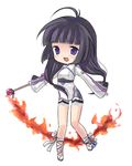  bad_id bad_pixiv_id bare_legs black_hair blue_eyes chibi fire kohak_hearts long_hair long_sleeves magic open_mouth ribbon rod solo tales_of_(series) tales_of_hearts teu_(navy) 