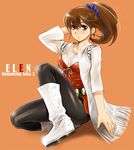  bad_id bad_pixiv_id boots brown_hair character_name copyright_name ellen_carson hands orange_background pantyhose ponytail rakuto_mangan romancing_saga romancing_saga_3 saga solo 