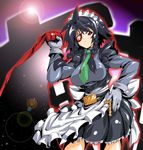  alternate_color alternate_costume apron bad_id bad_pixiv_id black_hair breasts eyepatch hairband izayoi_sakuya knife large_breasts red_eyes ribbon short_hair solo take_shinobu touhou 