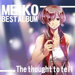  album_cover brown_eyes brown_hair cover earrings jewelry meiko microphone microphone_stand shieo short_hair smile solo vocaloid 