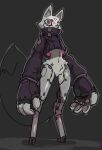 2025 4_fingers ambiguous_anthro ambiguous_gender anthro big_hands big_tail biped bottomless bottomless_ambiguous bottomless_anthro canid canine claws clothed clothed_ambiguous clothed_anthro clothing colored countershading covered_mouth crotch_tuft cybernetic_leg cybernetic_limb cybernetics cyberpunk detailed digital_drawing_(artwork) digital_media_(artwork) eye_bags eyebrows eyelashes facial_markings fingers fluffy fluffy_tail fox front_view full-length_portrait fur grey_body grey_fur head_markings hi_res hip_tuft inner_ear_fluff machine mammal markings navel navel_line pointy_ears polygoncherub portrait pose red_eyes robot_anthro shaded snout solo standing tail topwear topwear_only tuft