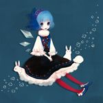  alternate_costume bad_id bad_pixiv_id ballet_slippers blue_eyes blue_hair bunny cirno dress flats flower frilled_dress frills hairband looking_at_viewer pantyhose pechika red_eyes red_legwear ribbon short_hair sitting slippers smile solo touhou wings 