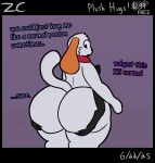 animate_inanimate anthro big_butt bottom_heavy butt butt_squish canid canine canis chance_(zerocloak) dialogue duo felid feline female hi_res holding_butt huge_butt living_plushie male male/female mammal plushie squish wolf zerocloak